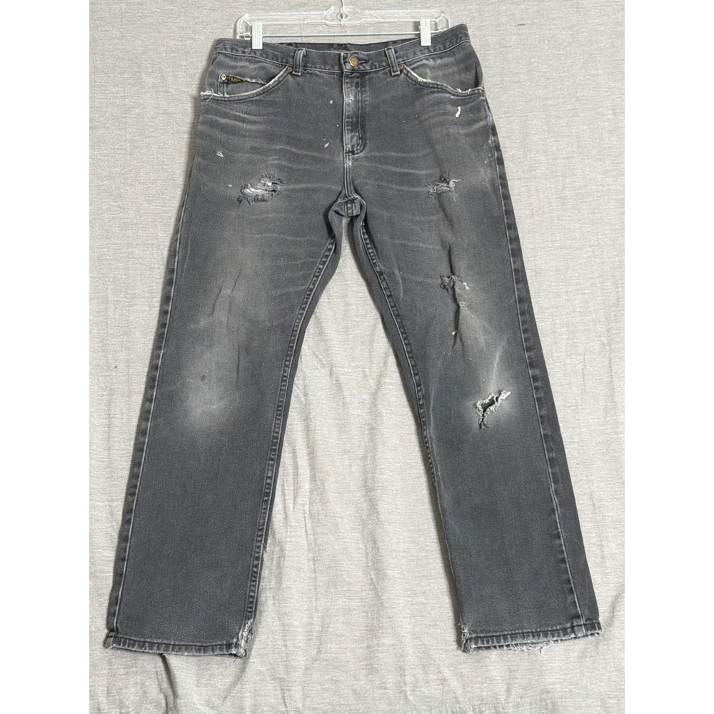 Lee Jeans Mens Gray Distressed Paint Splatter Straight Leg Denim Size 34x30